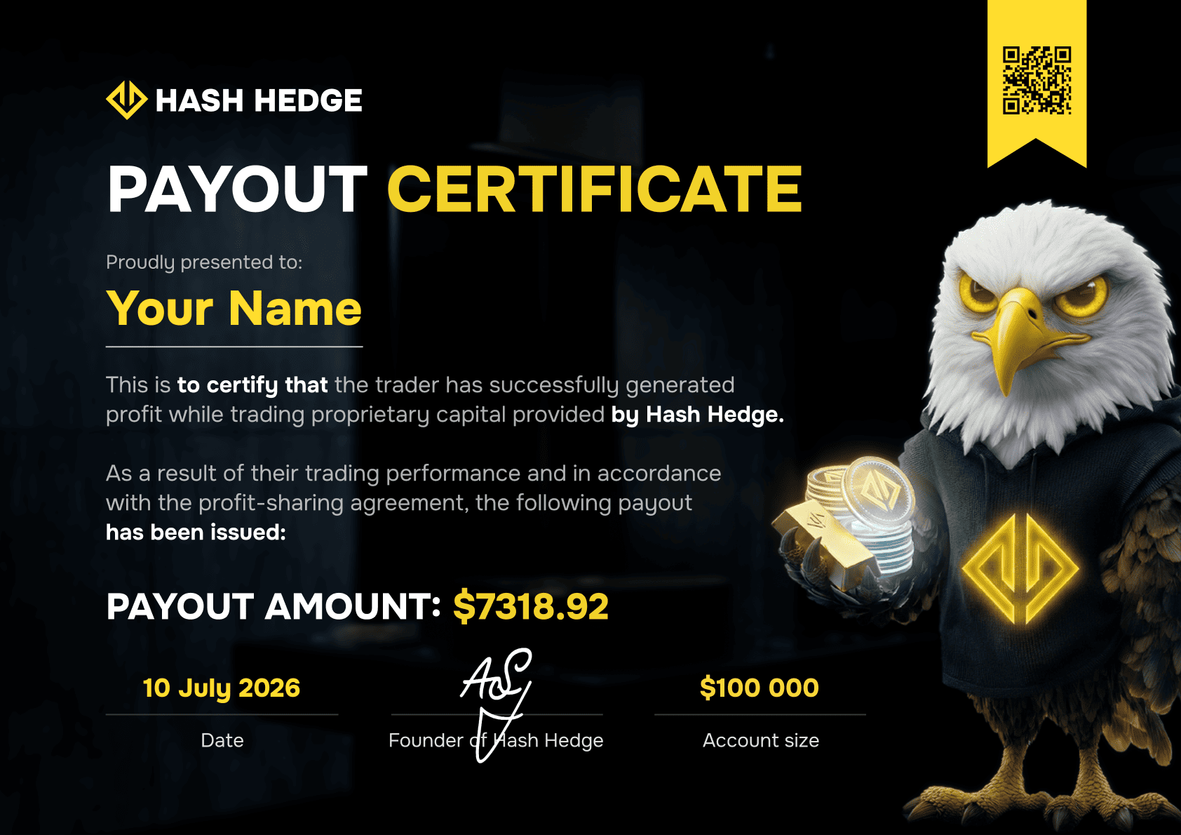 Образец сертификата выплаты Hash Hedge